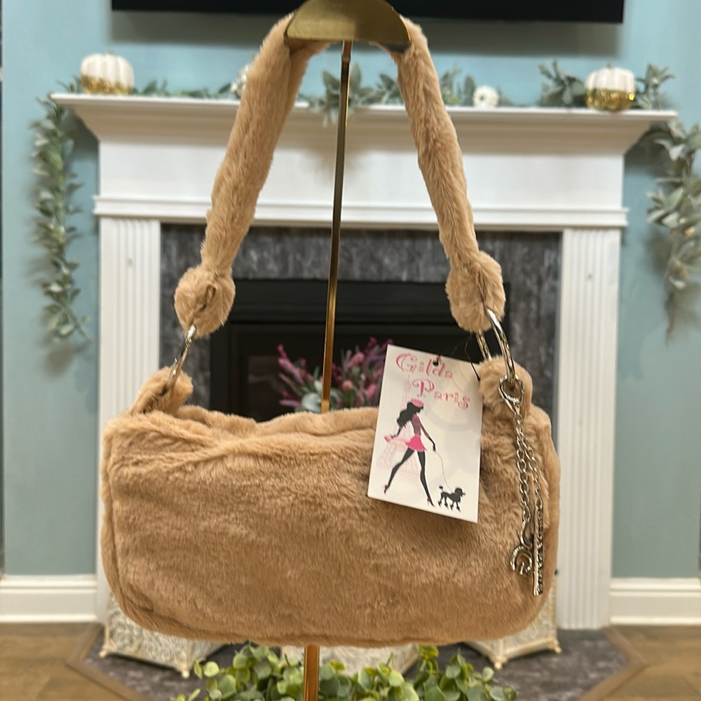 Stylish Tan Faux Fur Shoulder Bag